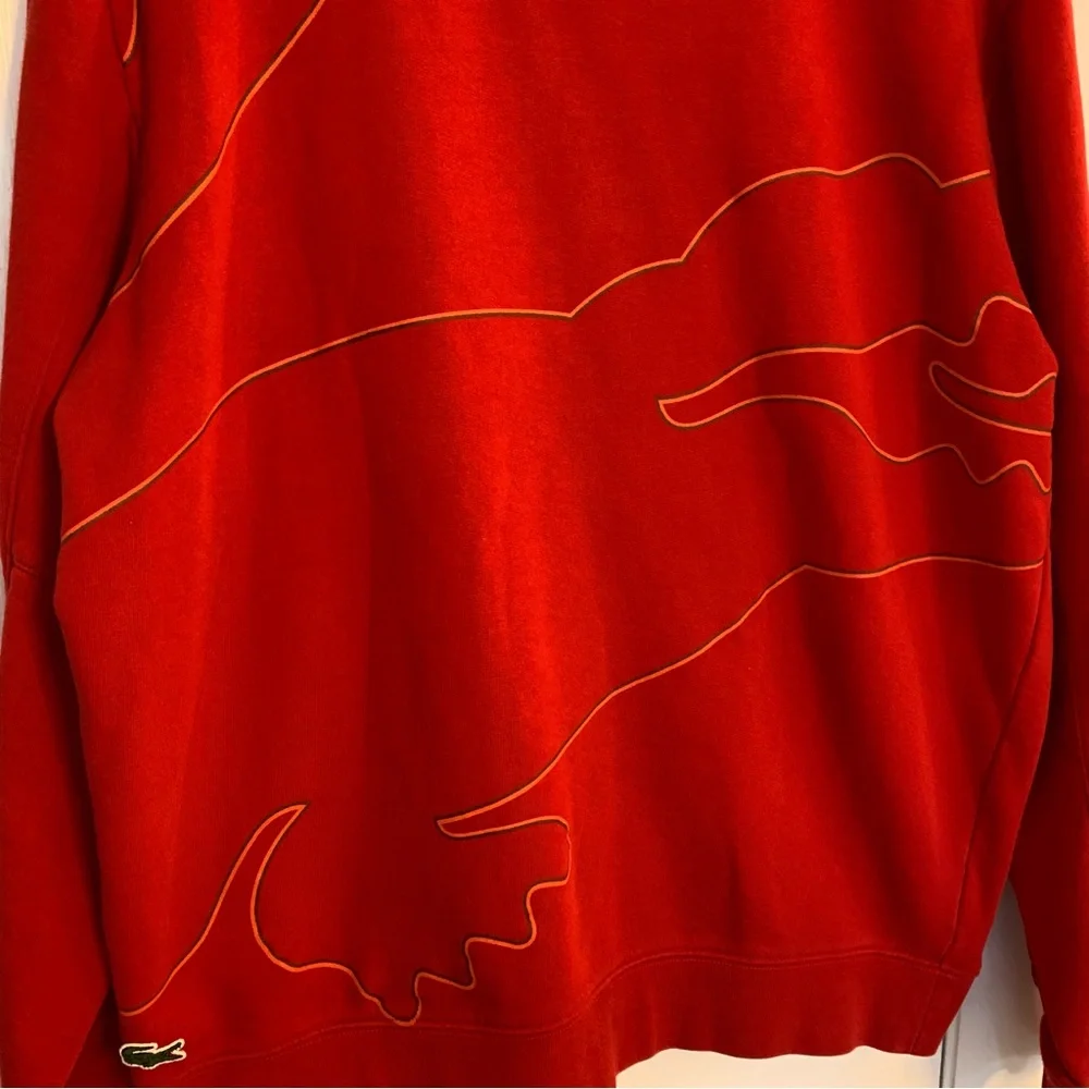 Lacoste Men's Sport Oversized Croc Brushed Fleece Crewneck Sweatshirt Red Medium